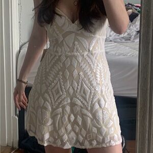 Superdown Cream and White Mini Dress
